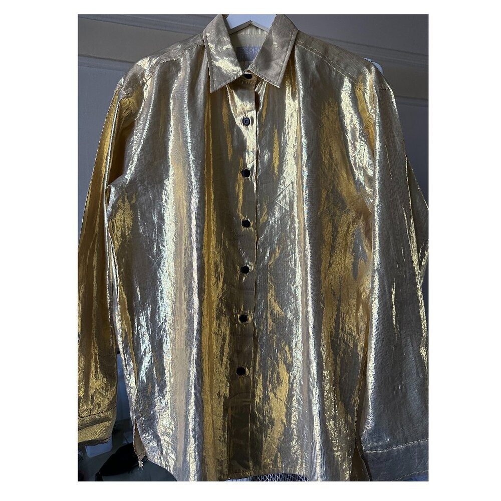 VINTAGE ESPRIT 80s 90s gold button down metal oversized MINIMAL PARTY SSENSE